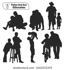 Father and son or Dan and Son Silhouettes vector collection