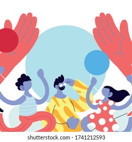 Father son and daughter cartoon with balloons between hands design, Family relationship and generation theme Vector illustration