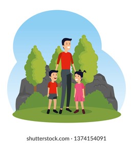 father with son and daughter characters