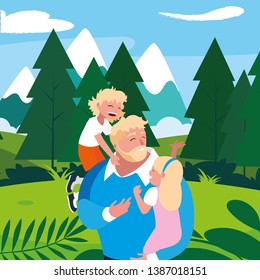 father with son and daughter characters