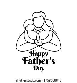 Father and son and daughter hugging and embracing each other. Happy Father’s Day. Vector illustration.