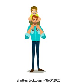 Father and Son doing Piggy Back Ride. Happy Father's Day. Vector illustration of a flat design.