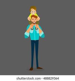 Father and Son doing Piggy Back Ride. Happy Father's Day. Vector illustration of a flat design.