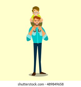 Father and Son doing Piggy Back Ride. Happy Father's Day. Vector illustration of a flat design.