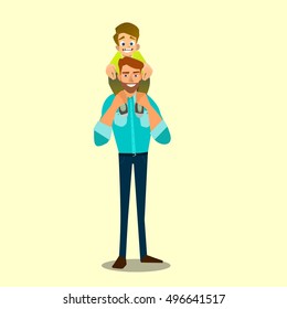 Father and Son doing Piggy Back Ride. Happy Father's Day. Vector illustration of a flat design.