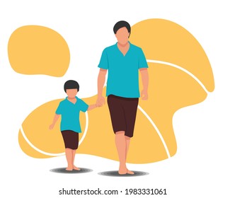 Father and Son Drawing Walking Holding Hands Happy Fathers Day