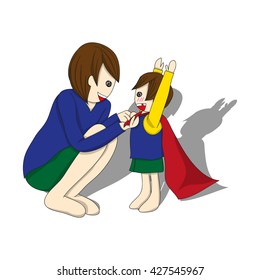 Father and Son Dressing to be Hero. Vector Illustration. Father's Day Design.