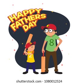 Father and son duo playing with bat, happy father's day celebration concept. 