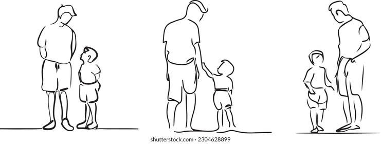 Silueta de arte de líneas vectoriales de padre e hijo