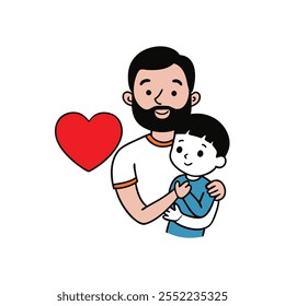 Padre e hijo abrazando con amor Icono del corazón - Family Bonding Illustration