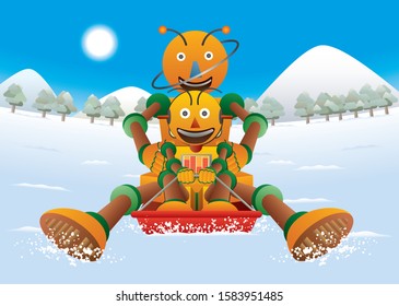 Father and son enjoying sleigh together