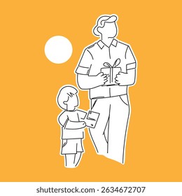 Father and Son Exchanging Gifts