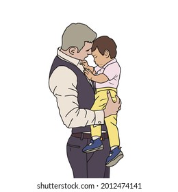 Father and son, father's day vector on white background. Illustration for printing, greeting cards, posters, stickers, textile and seasonal design.