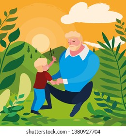 father with son in the field