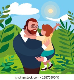father with son in the field