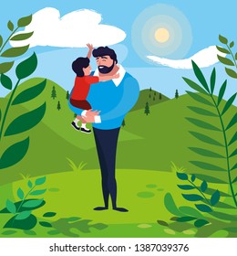 father with son in the field