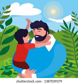 father with son in the field
