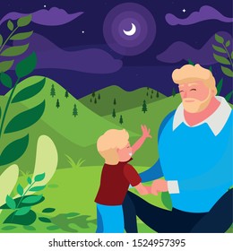 father with son in the field vector illustration design
