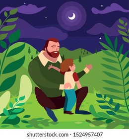 father with son in the field vector illustration design