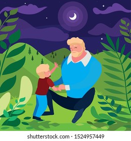 father with son in the field vector illustration design