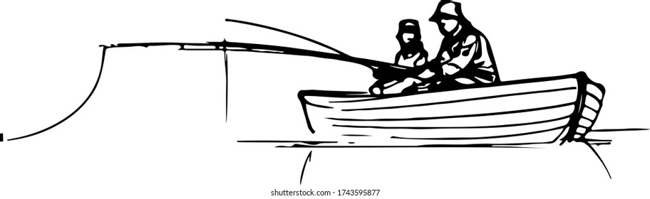 father and son fishing in a boat