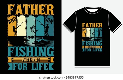 Father And Son Fishing Partners For Life T-shirt - Fishing T-Shirt Design -  Fishing typography Colorful vector t shirt design - Fish, Rod, Fishing Hook, Fish T-shirt Design Template, Print