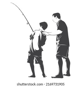 Father and Son Fishing With Rods