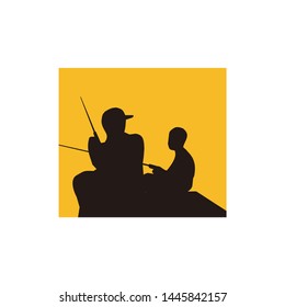 Father and son fishing silhouette 