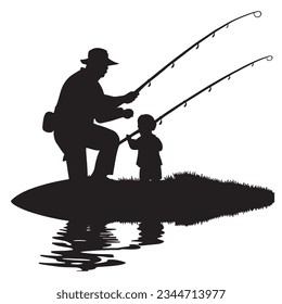 Father Son Fishing Silhouette vector