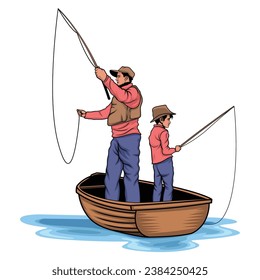 Father and Son Fishing, vector art