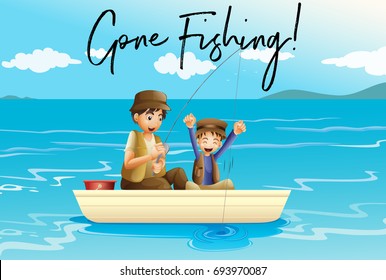 Father and son fishing with words gone fishing illustration