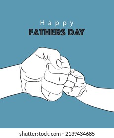 Father   son fist bump in line art style blue background  Happy Father's day  Close  up cartoon hands gesture child   adult  Fatherhood lifestyle  Flat design 