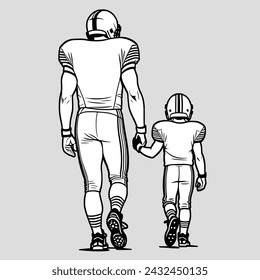 Father and Son - Football - Back view - Football Cutfile, isolated vector illustration silhouette scene