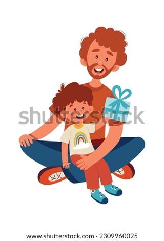 Father And Son With Gift Vector Illustration