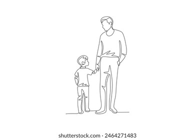 Father and son going out. Father's day one-line drawing