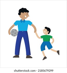 Father and son going to play with ball - flat characters