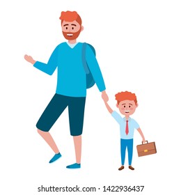 Father and son going to school design