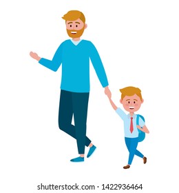 Father and son going to school design