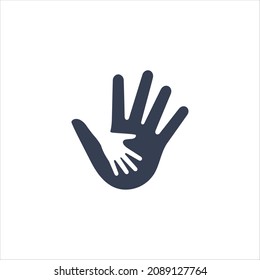 father and son hand together, parenthood hope to son pictogram logo flat style graphic design vector