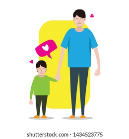 Father and son, happy father day, father holding hand of son vector illustration