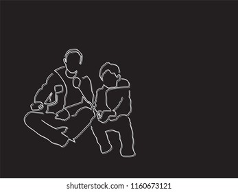 Father and son having fun camping line drawing, vector illustration design. People collection.