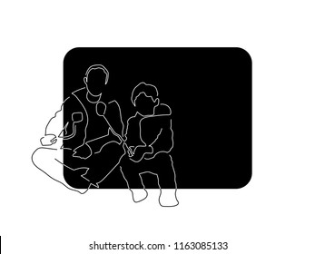 Father and son having fun line drawing, vector illustration design. People collection.