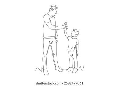 Father and son high five. Father's day concept one-line drawing