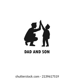 Father and son high five simple black vector silhouette illustration.