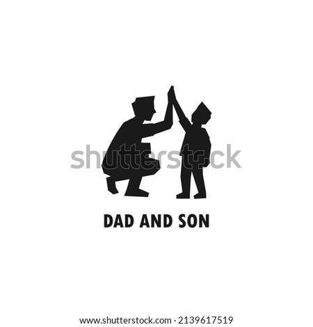 Father and son high five simple black vector silhouette illustration.