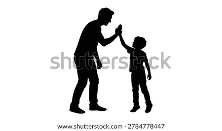 father and son high fiving black silhouette on white background