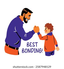 Father son holding hands with best bonding text, flat sticker