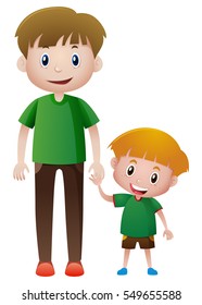 Father and son holding hands illustration