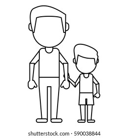father and son holding hands thin line