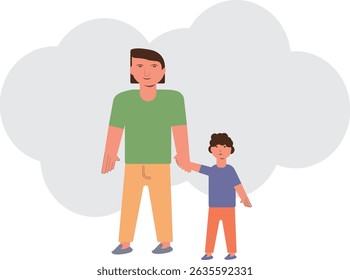 Father and son holding hands walking together illustration representing family and parenthood